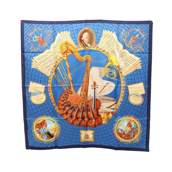 HERMES Blue Silk Scarf - Picture 1 of 6